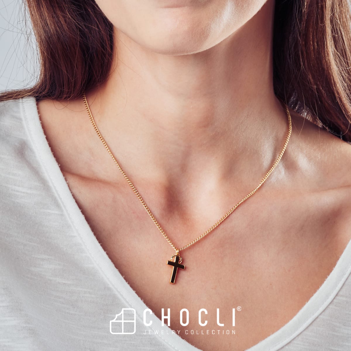 CHOCLI Collar con Baño18k Cruz8