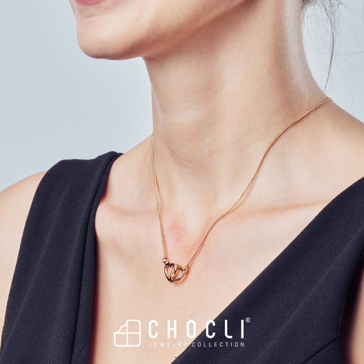 CHOCLI Collar con Baño18k Corazones Dobles13