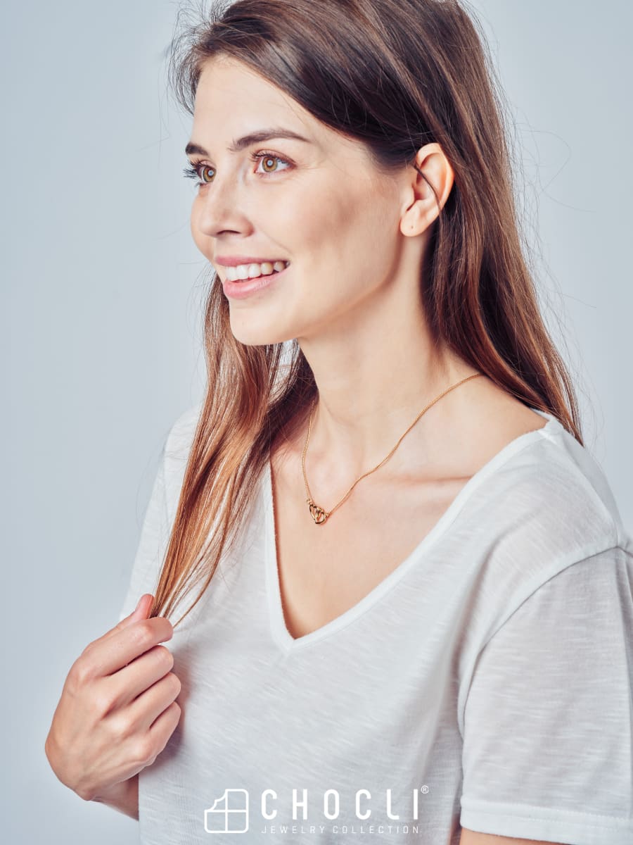 CHOCLI Collar con Baño18k Corazones Dobles10