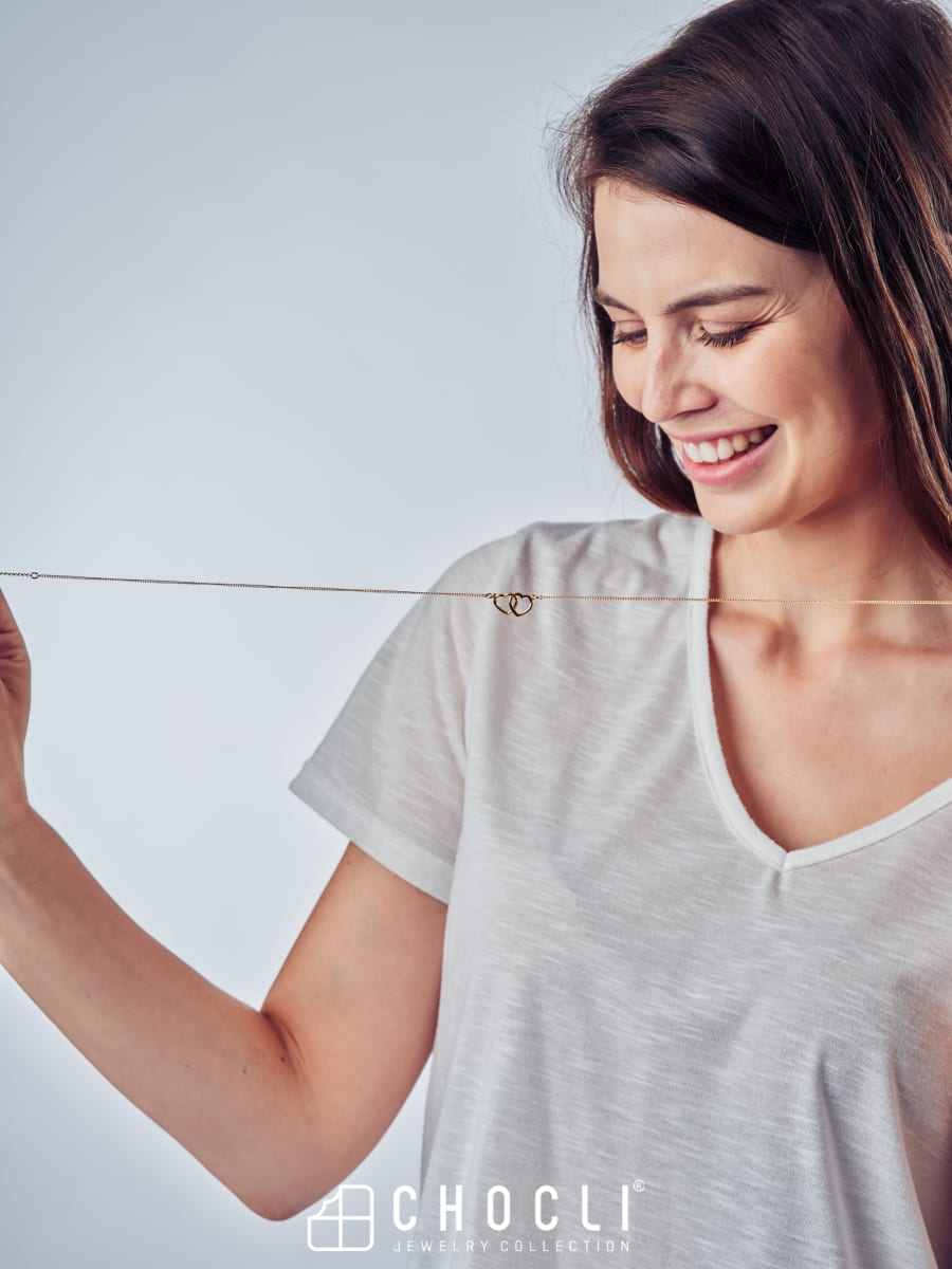 CHOCLI Collar con Baño18k Corazones Dobles9