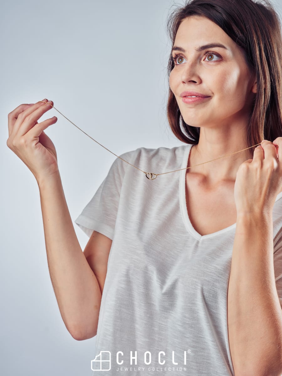 CHOCLI Collar con Baño18k Corazones Dobles8