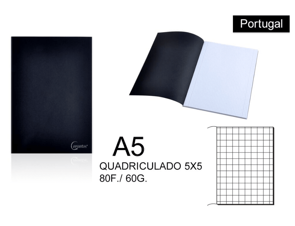 Cuaderno Cuadriculado Tapa Blanda X 80 Hjs /60Gr A5 (C.5X5) Marca Cervantes Color Negro (MP)1
