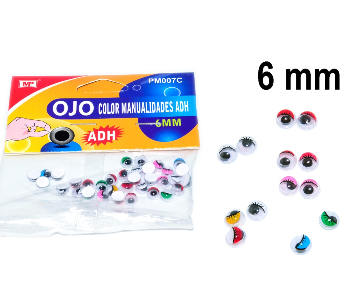Blister De Ojos Moviles Redondos Con Pestañas 6mmdo1