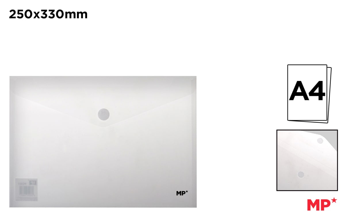 Carpeta Sobre Plástico Cierre Rápido Horizontal A4 Transparente (MP)1