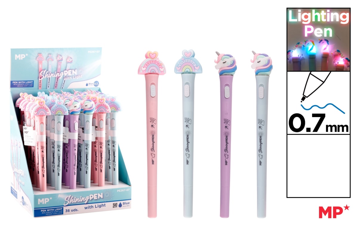 Bolígrafo 0,7 Fantasía Con Luz Unicornio1