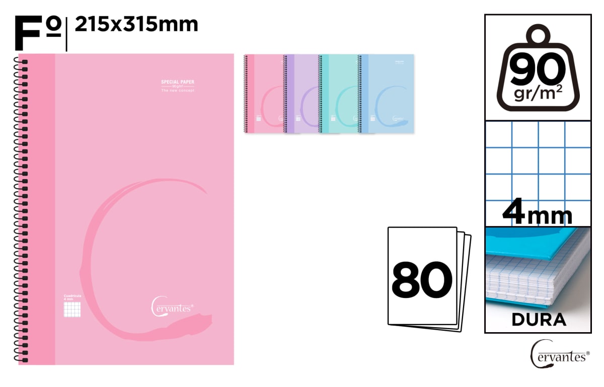 Cuaderno Espiral Fº 80 Hojas 90 G/M² Pastel Marca Cervantes1