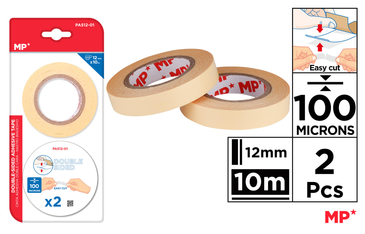 Cinta Adhesiva Doble Cara 100Micras 12Mm x 10Mt (MP)1