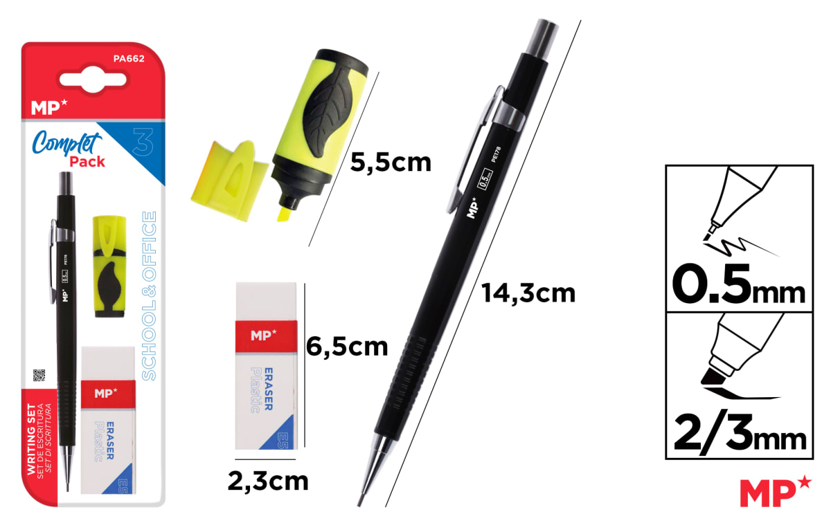 Set Portamina Destacador Goma1