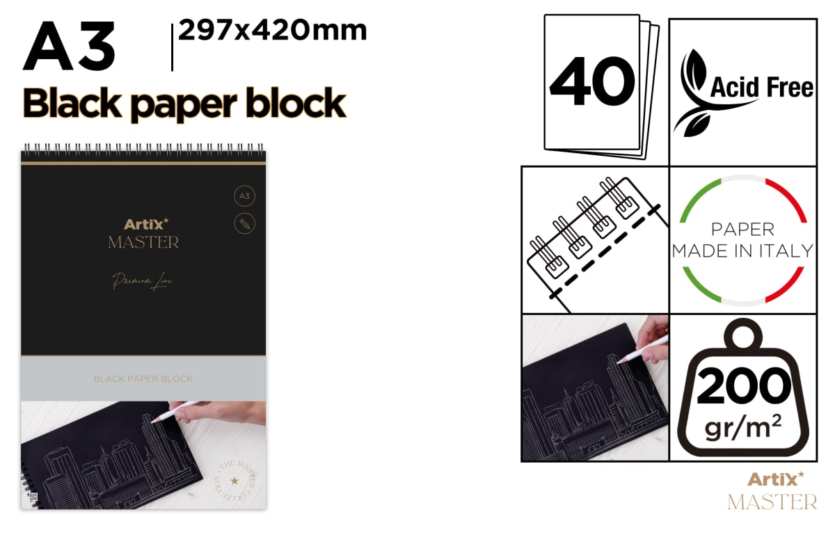 Block De Dibujo Papel Negro 200G A3 40Hojas (MP)1