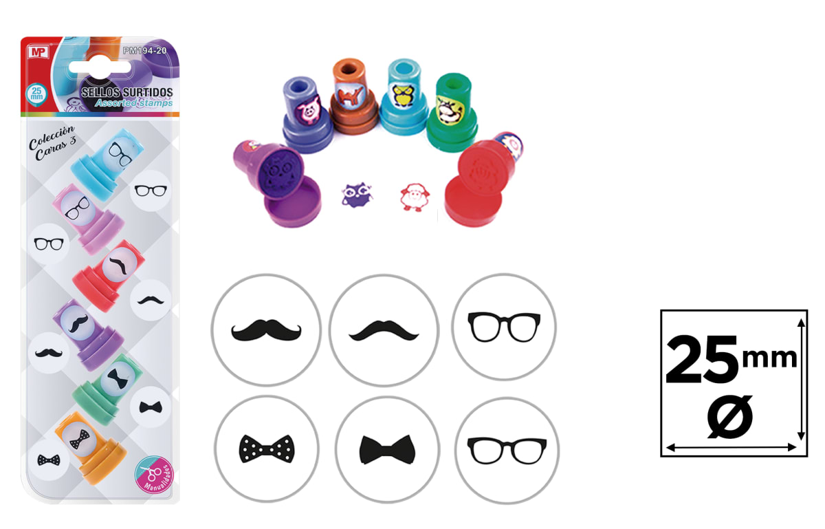 Set De Timbres Para Niños Anteojos/Corbatin/Bigotes X 6Udsdo1