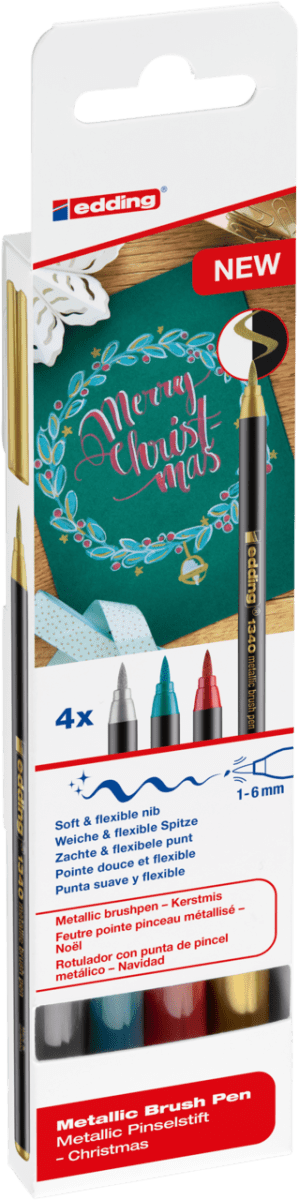 Set 4 Marcadores punta pincel Edding-1340 metalizado XMAS1