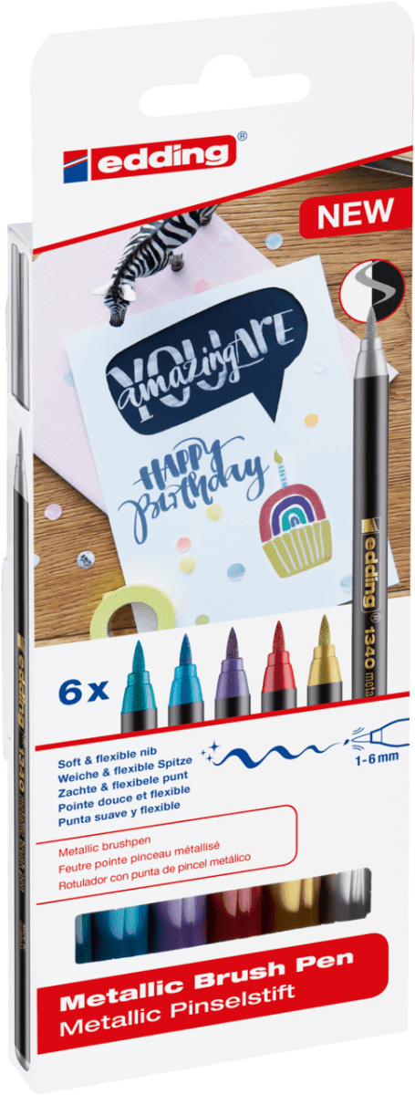Set 6 Marcadores punta pincel Edding-1340 metalizado1