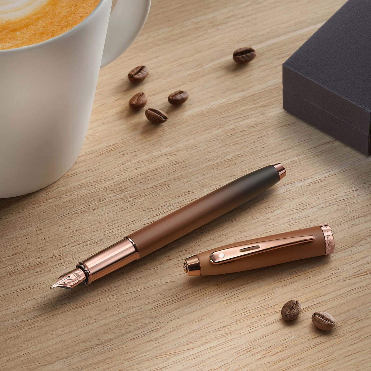Pluma Sheaffer 100 E9374 Edición Coffee Con Detalles Pvd Plumín Medio(Shfer)8