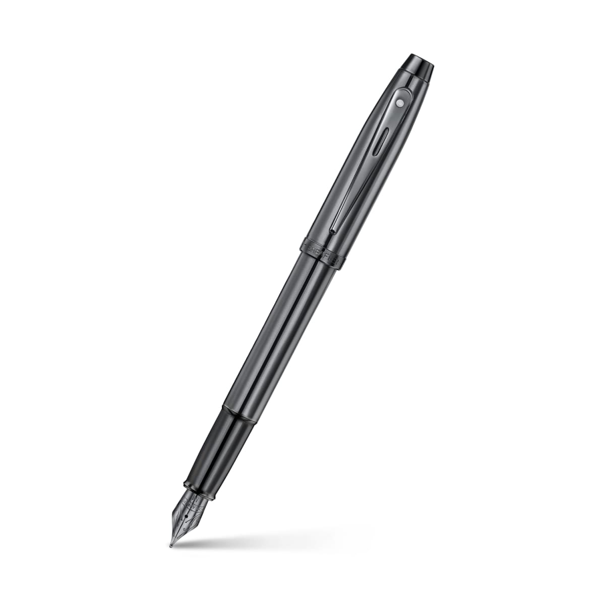 PLUMA FUENTE SHEAFFER 100 GRIS OSCURO CON ACABADOS EN PVD NEGRO METALICO1