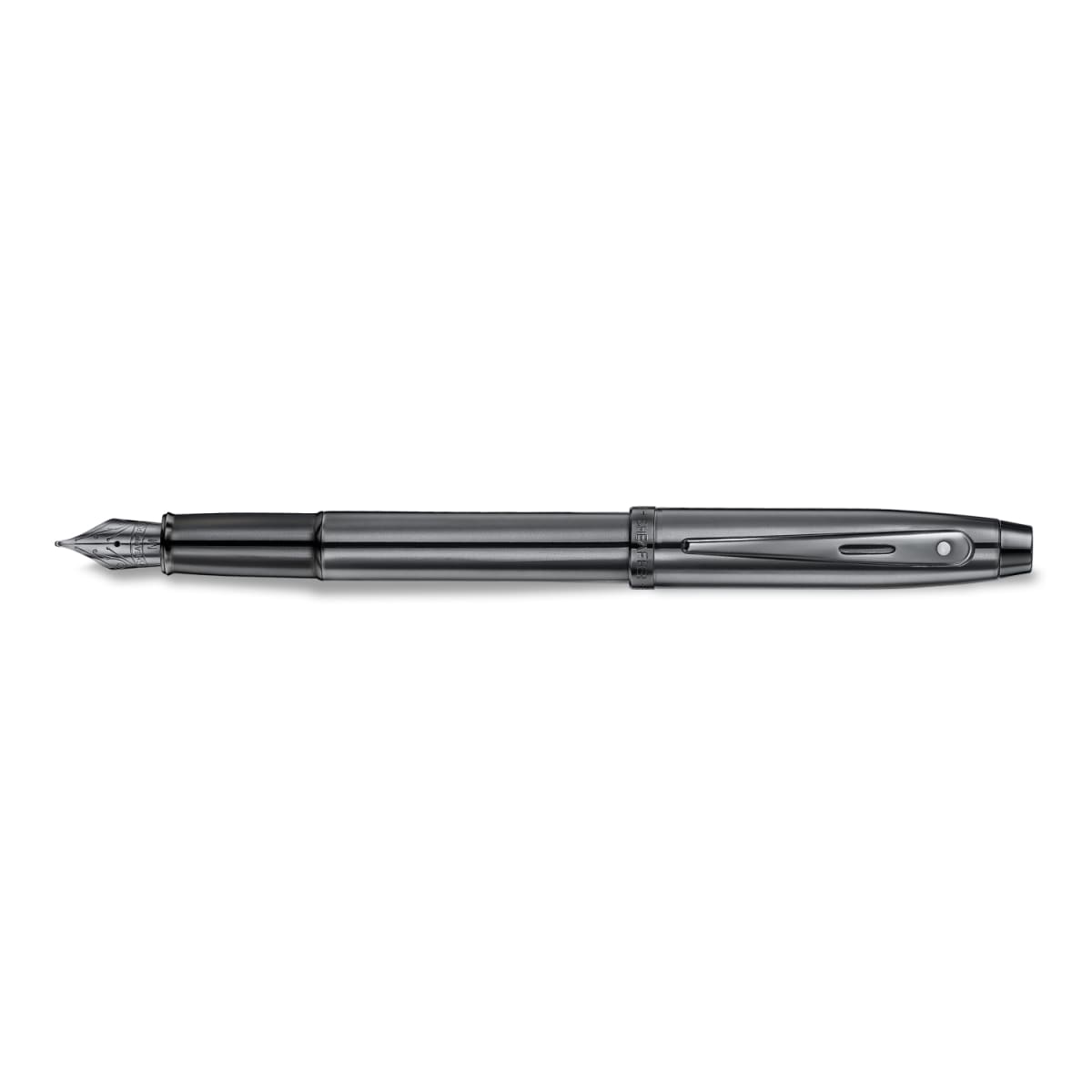 PLUMA FUENTE SHEAFFER 100 GRIS OSCURO CON ACABADOS EN PVD NEGRO METALICO4