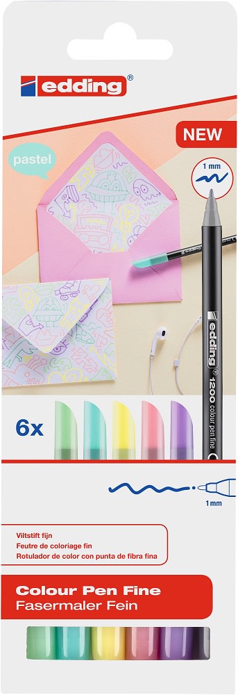 Set 6 marcadores fibra Edding E-1200 Pastel1