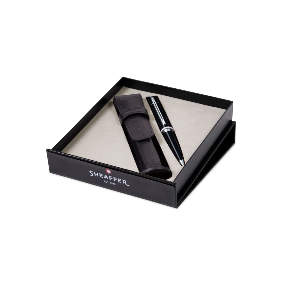 Bolígrafo Sheaffer S300 G9312, Negro Brillante CT + Portaplumas de cuero1