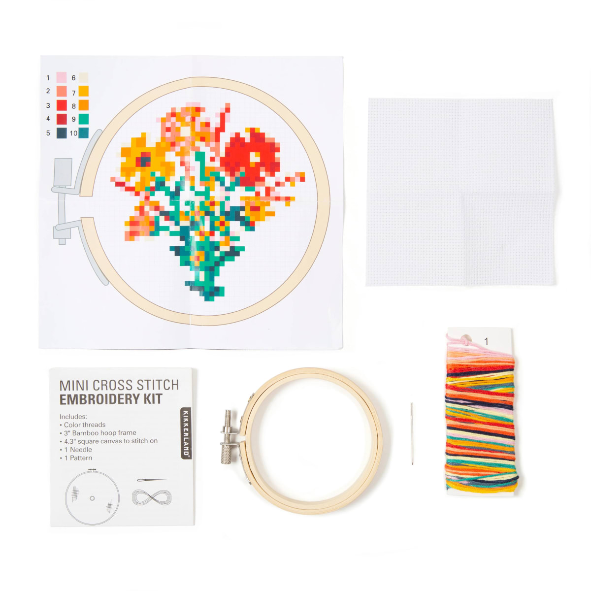 Mini Kit De Bordado Kikkerland  Punto Cruz Flores3