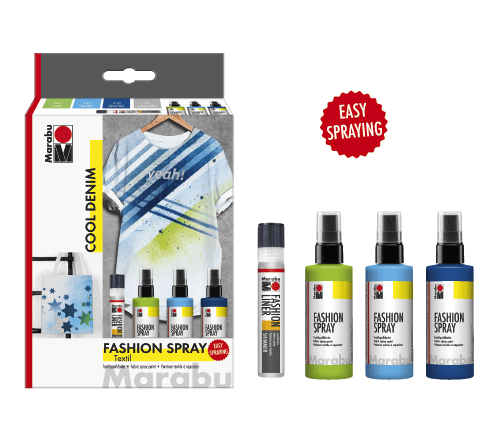 Marabu Fashion Spray - Cool Denim, Set 3u. x 100 ml, 1 x 25 ml