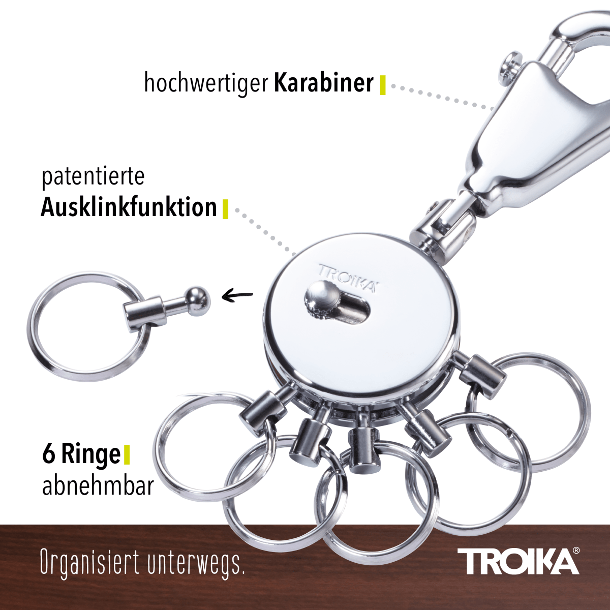 Llavero Troika Waves 6 aros intercambiables. Cromado4