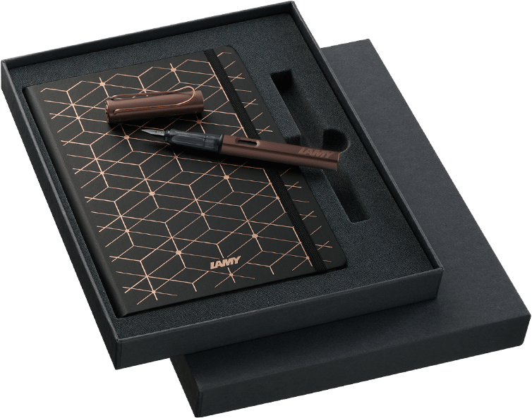 Set Pluma Lamy LX F Marron + Libreta A5 café1