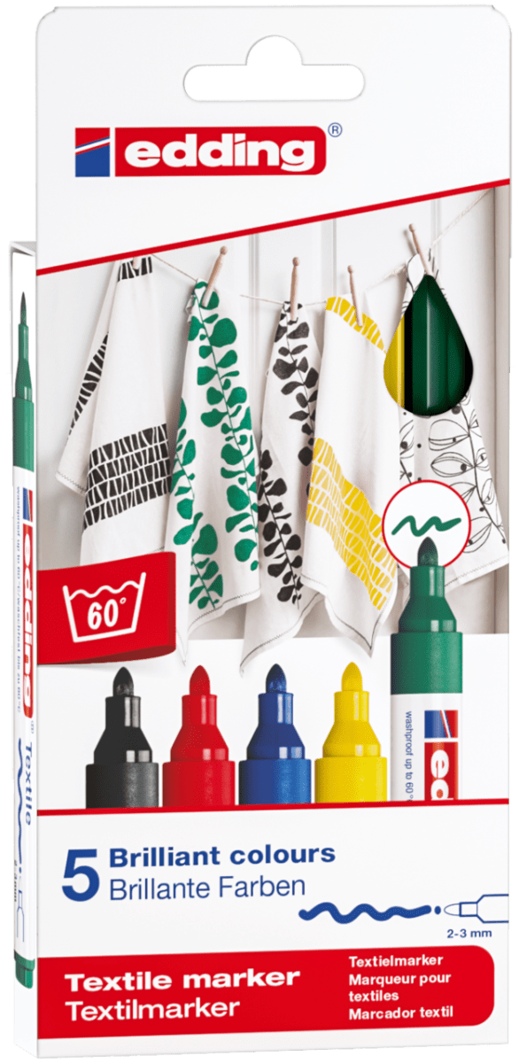 Set 5 marcadores textil Edding E-45001