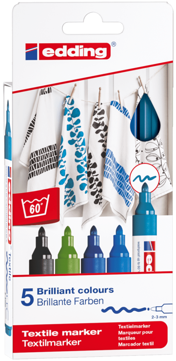 Set 5 marcadores textil Edding E-45002