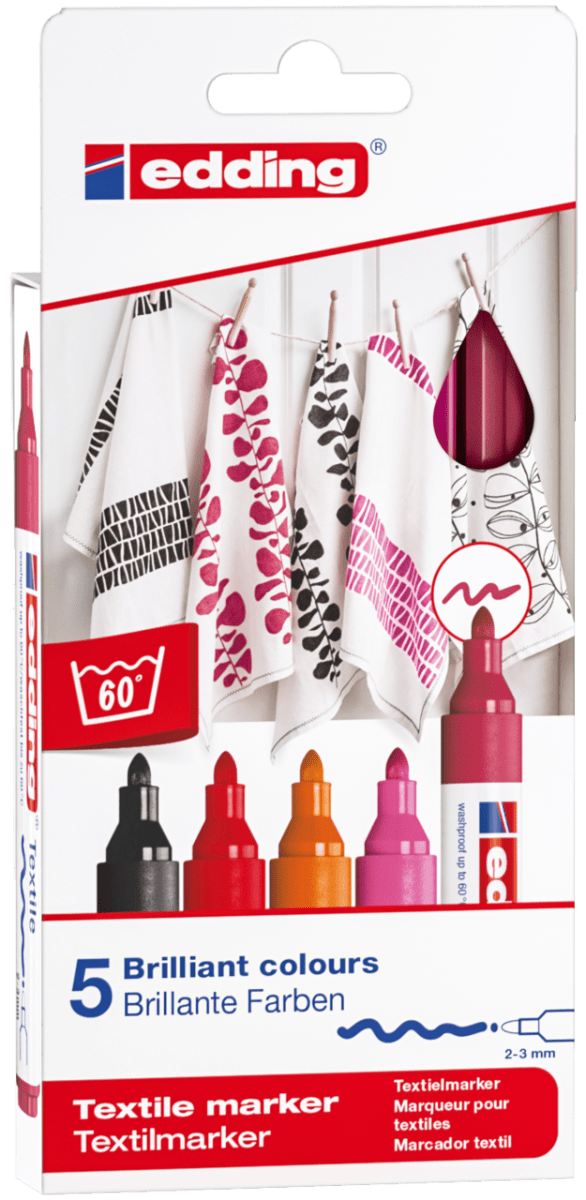 Set 5 marcadores textil Edding E-45003