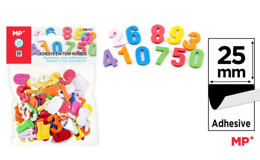 Set De Goma Eva Adhesivas Numeros Tamaño 25mm Marca MP Crafts Color Variado(MP)1