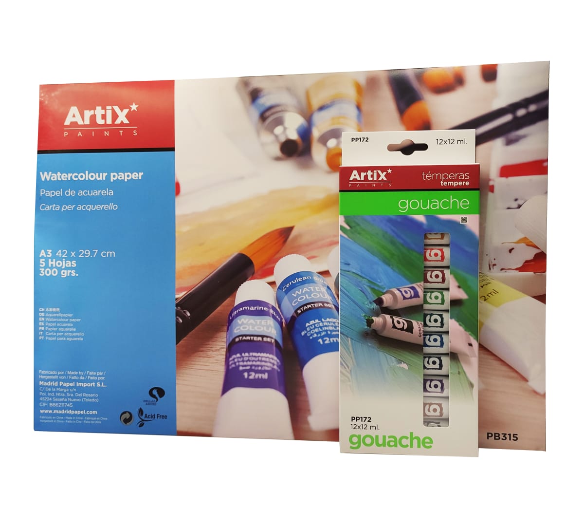 Set 10 Hojas de Acuarela +  en tubo1