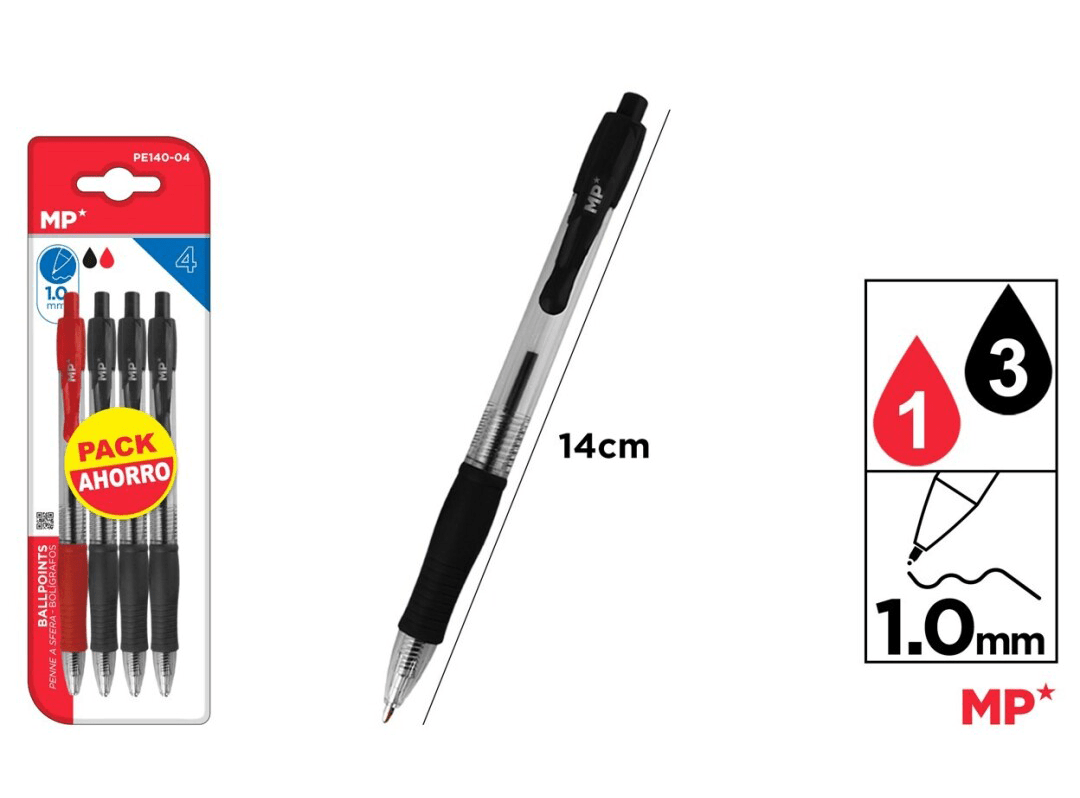 Pack De Boligrafos 1mm X 4Uds / 2 Colores Color Negro/Rojo1