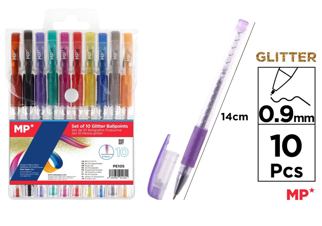 Pack De Boligrafos Gel con Glitter 0.7mm X 10Uds Basicos1
