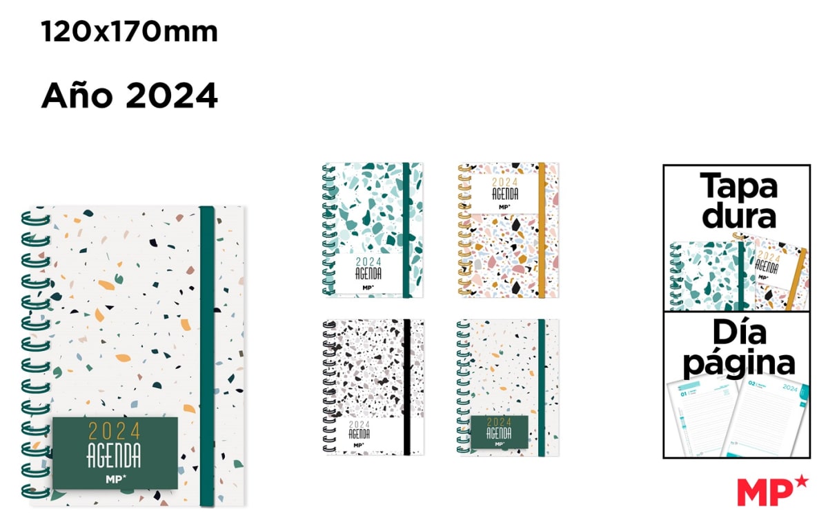 Agenda 2024 Tapa Dura con elástico Día Pag. Piedras 120X170Mm1