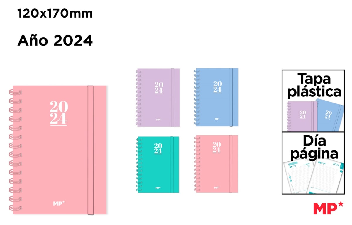 Agenda 2024 Tapa Pp con elástico Día Pag. Colores Pasteles 120X170Mm1