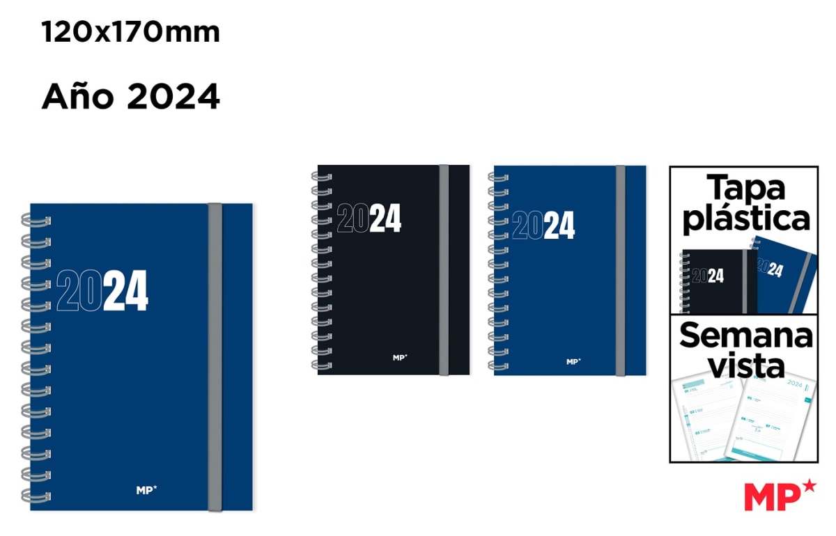 Agenda 2024 Tapa Pp con elástico Sem.Vista Azul y negro  120X170Mm1