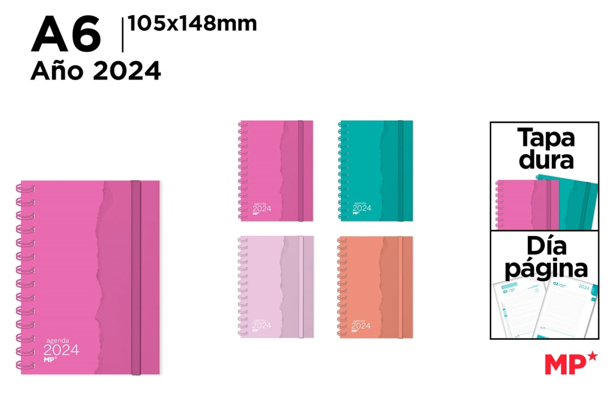 Agenda 2024 Tapa Dura con elástico Día Pag. Colores primavera 105X148Mm1