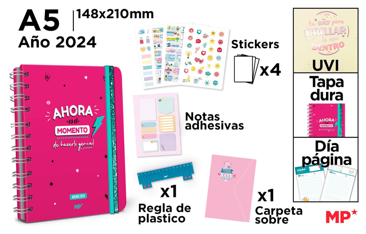 Agenda Premum Dia Pagina Tapa Dura 2024 Fucsia (MP)1