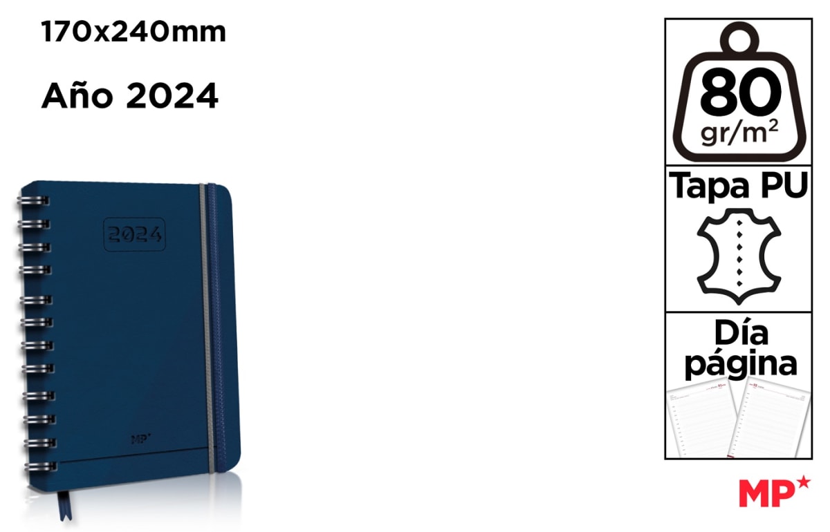 Agenda 2024 Oficina Día Página Polipiel Azul 17X24 A1
