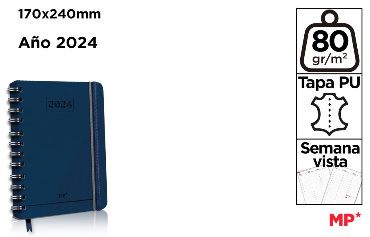Agenda 2024 Oficina Semana Vista Polipiel Azul 17X24 A2