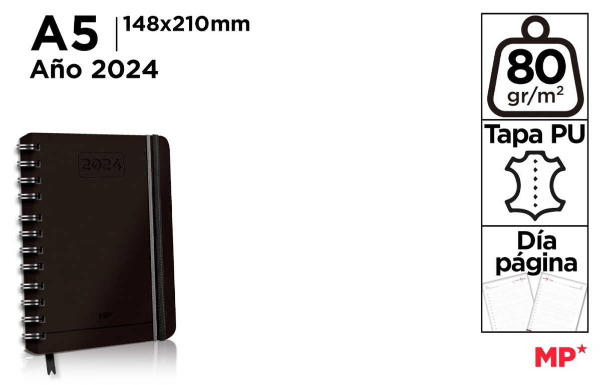Agenda 2024 Oficina Día Página Polipiel Negro A51