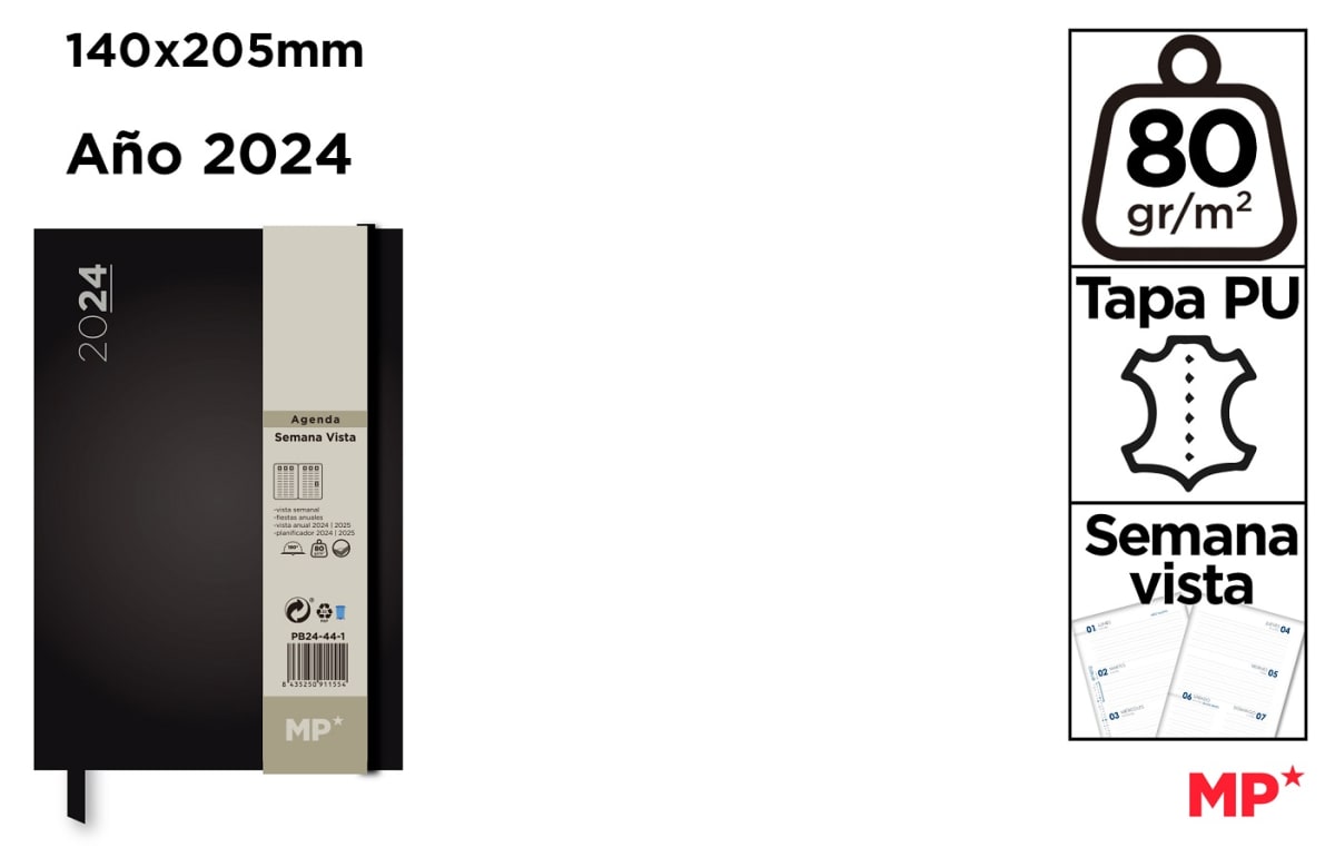 Agenda 2024 Tapa Pu Semana Vista 140X205Mm Azul1
