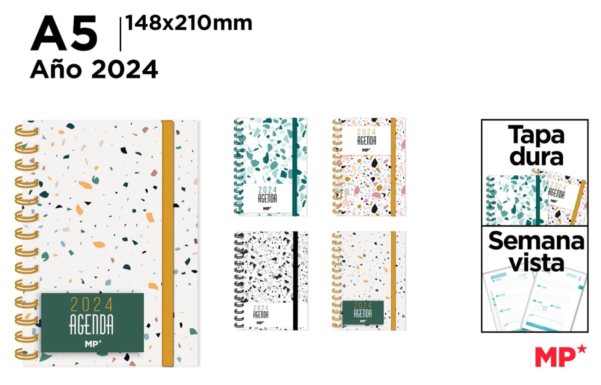 Agenda 2024 Tapa Dura con elástico Sem.Vista Piedras 140X210MM1