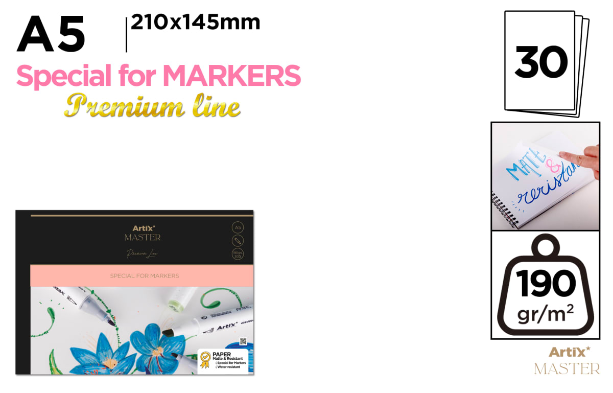 Block De Papel para marcadores 190g 30 Hojas A5 (MP)1