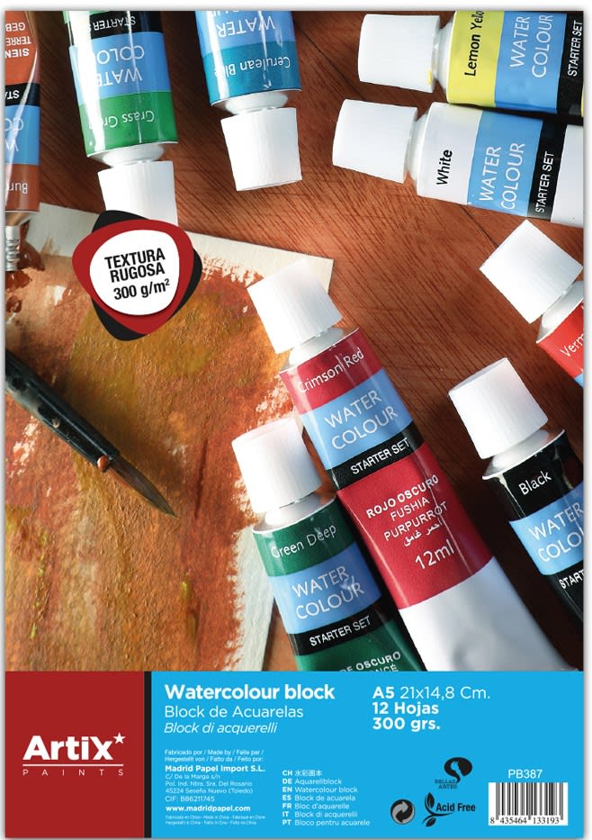 Croquera Acuarela 14 x 21, 12 hjs, 300 Gms Rugosa A5 (MP)1