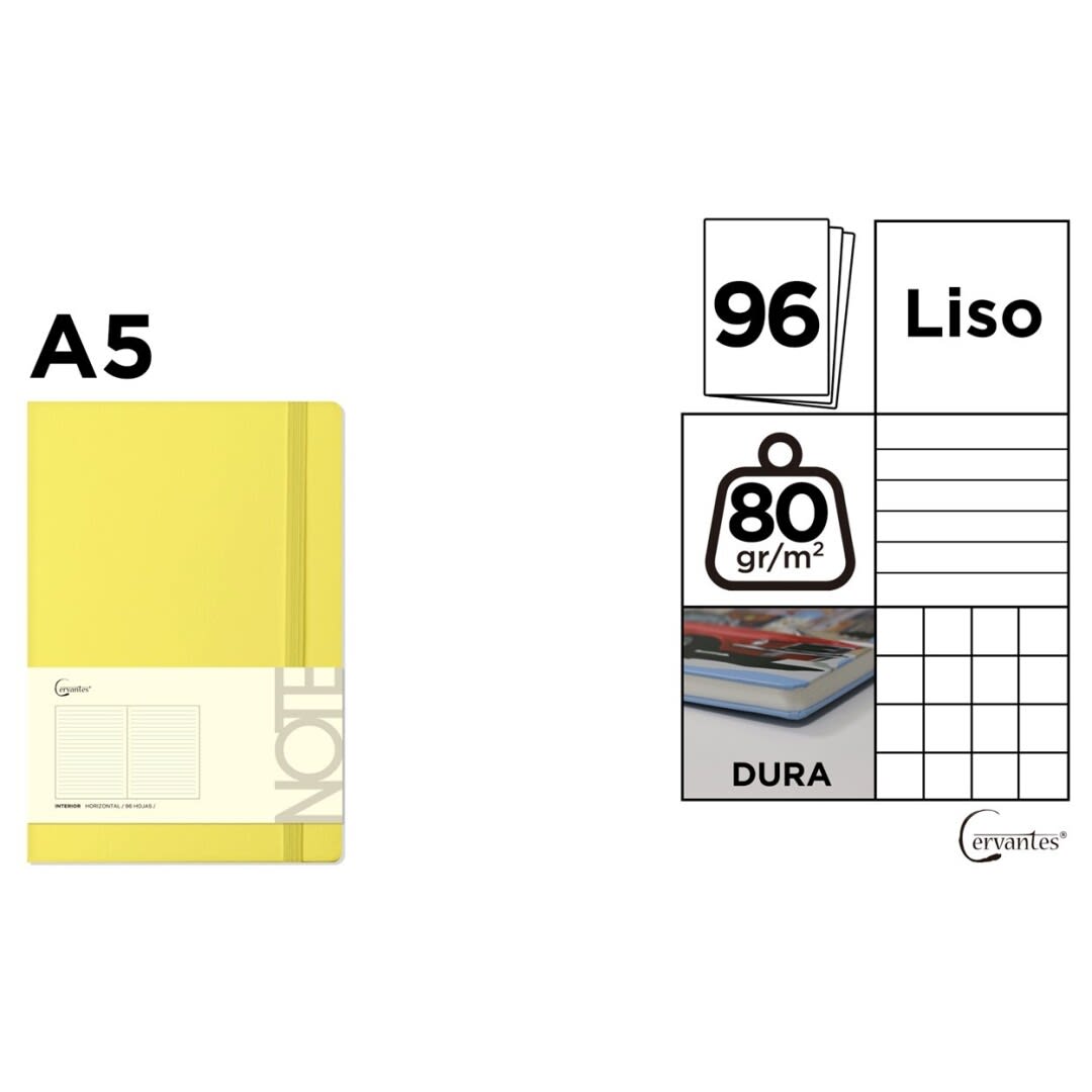 Cuaderno Tapa Dura C/Elastico A5 Marca Cervantes -Amarillo