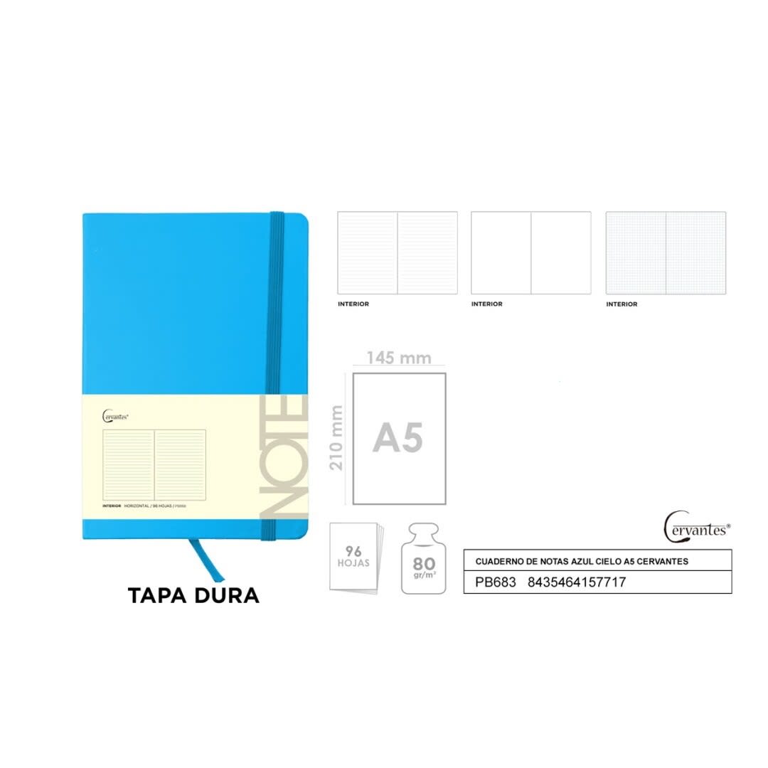 Cuaderno Tapa Dura C/Elastico A5 Marca Cervantes Color Azul2