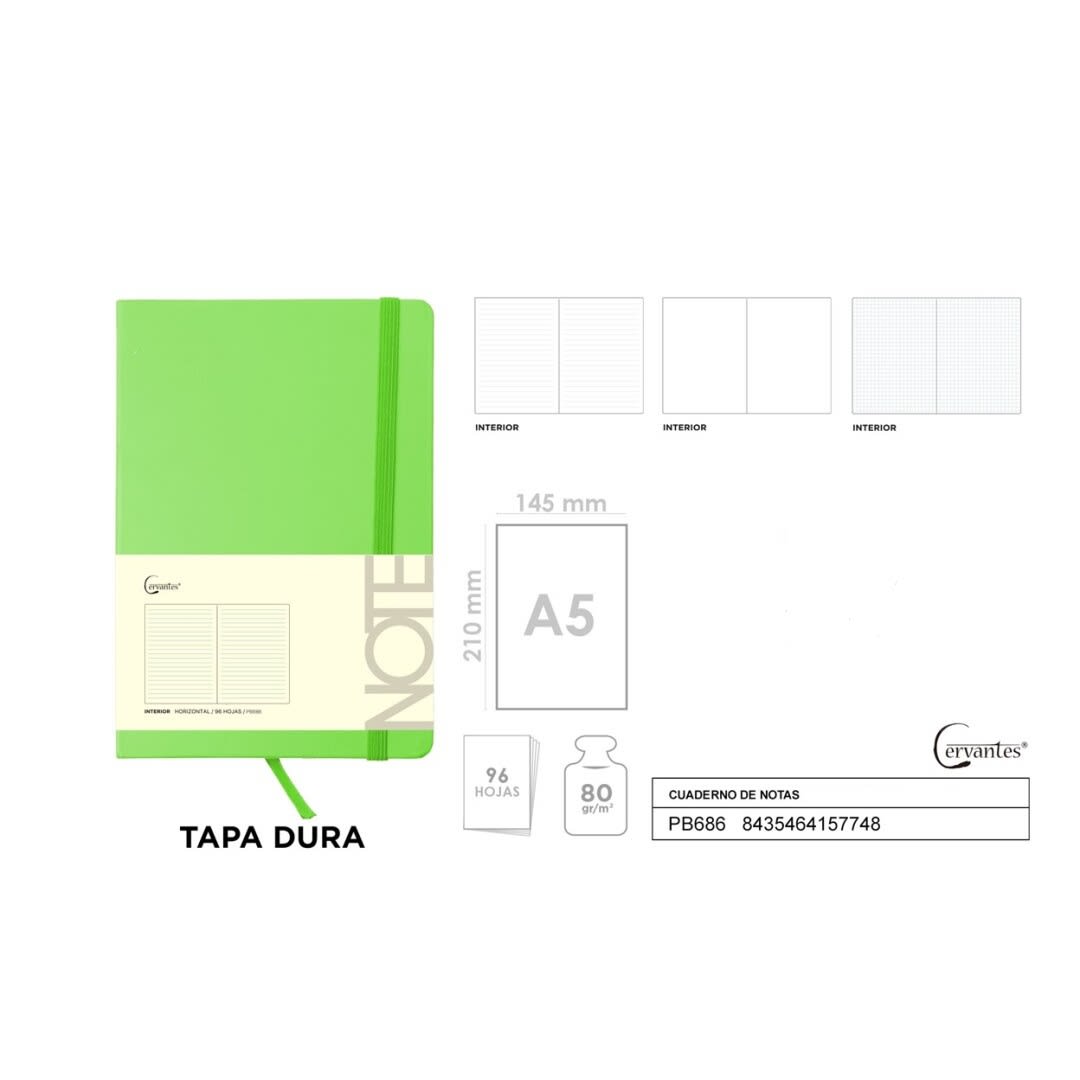 Cuaderno de Notas, Marca Cervantes Color Verde Lima A52