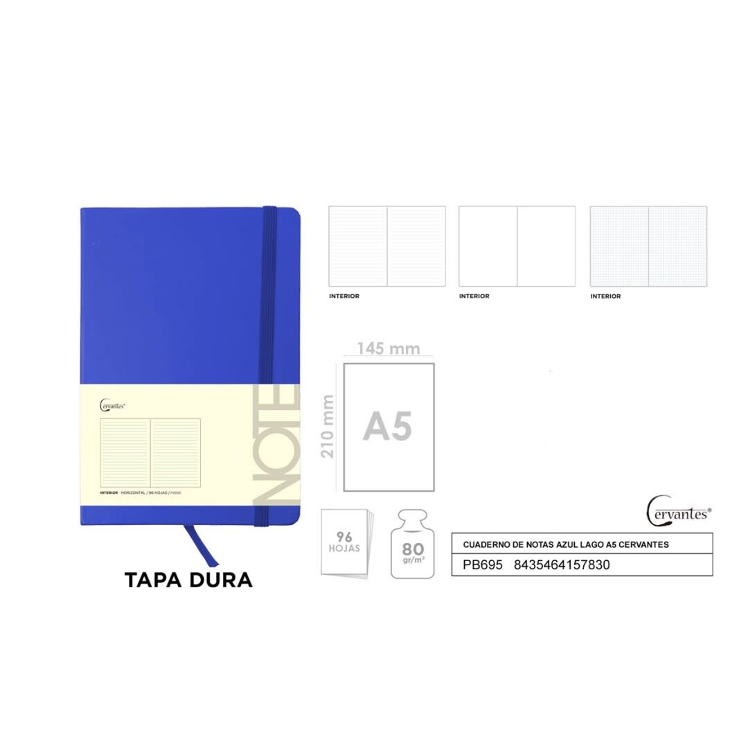 Cuaderno Tapa Dura, A5 Marca Cervantes, Color Azul Oscuro2