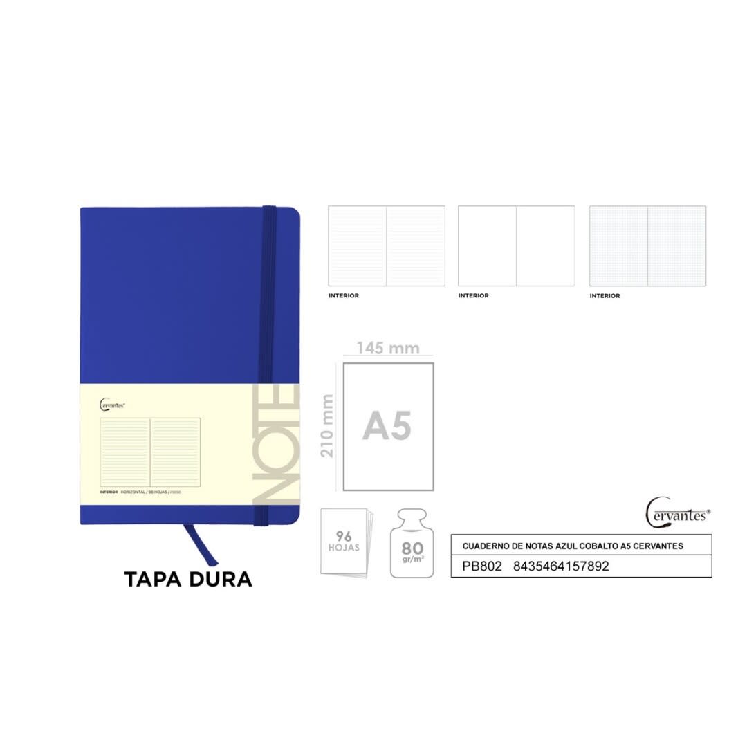 Cuaderno Tapa Dura A5 Marca Cervantes Color Cobalto2