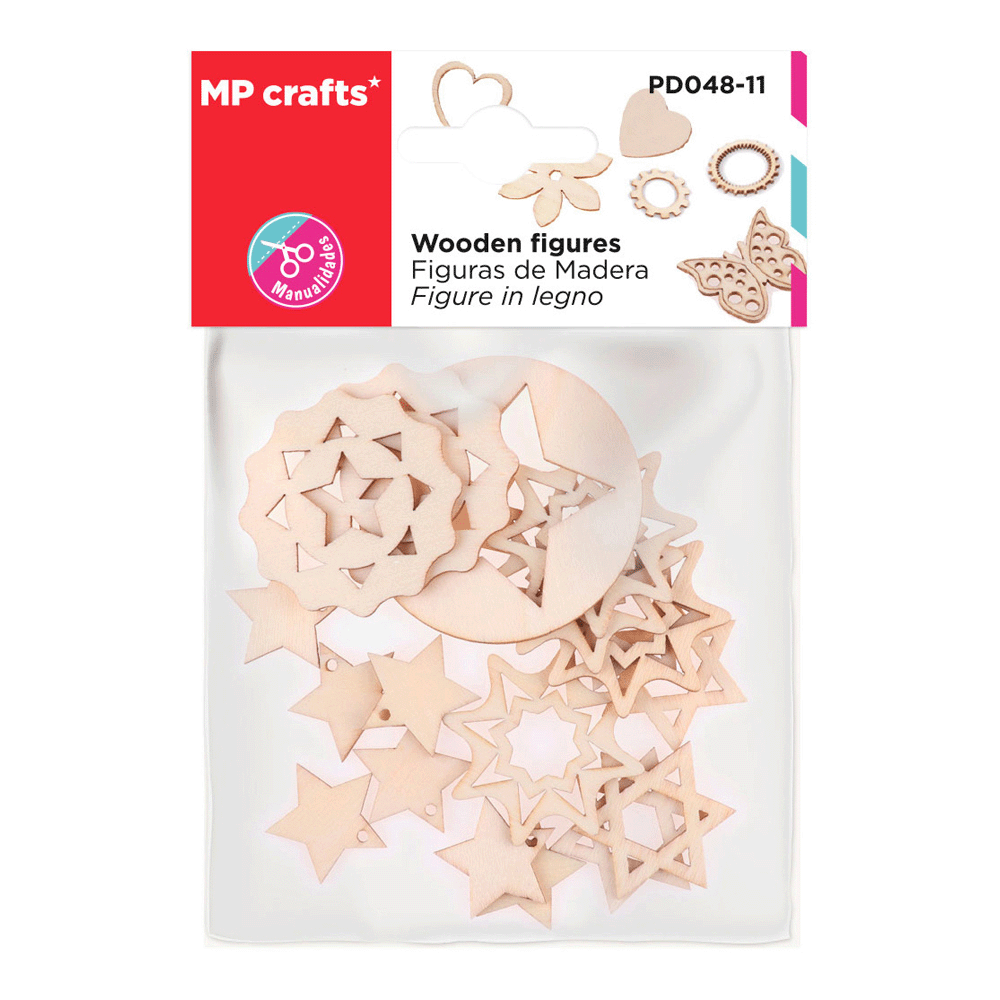 Set De Figuras De Madera Diseño Estrellas X 19Uds Marca MP Crafts Color Beige (MP)1